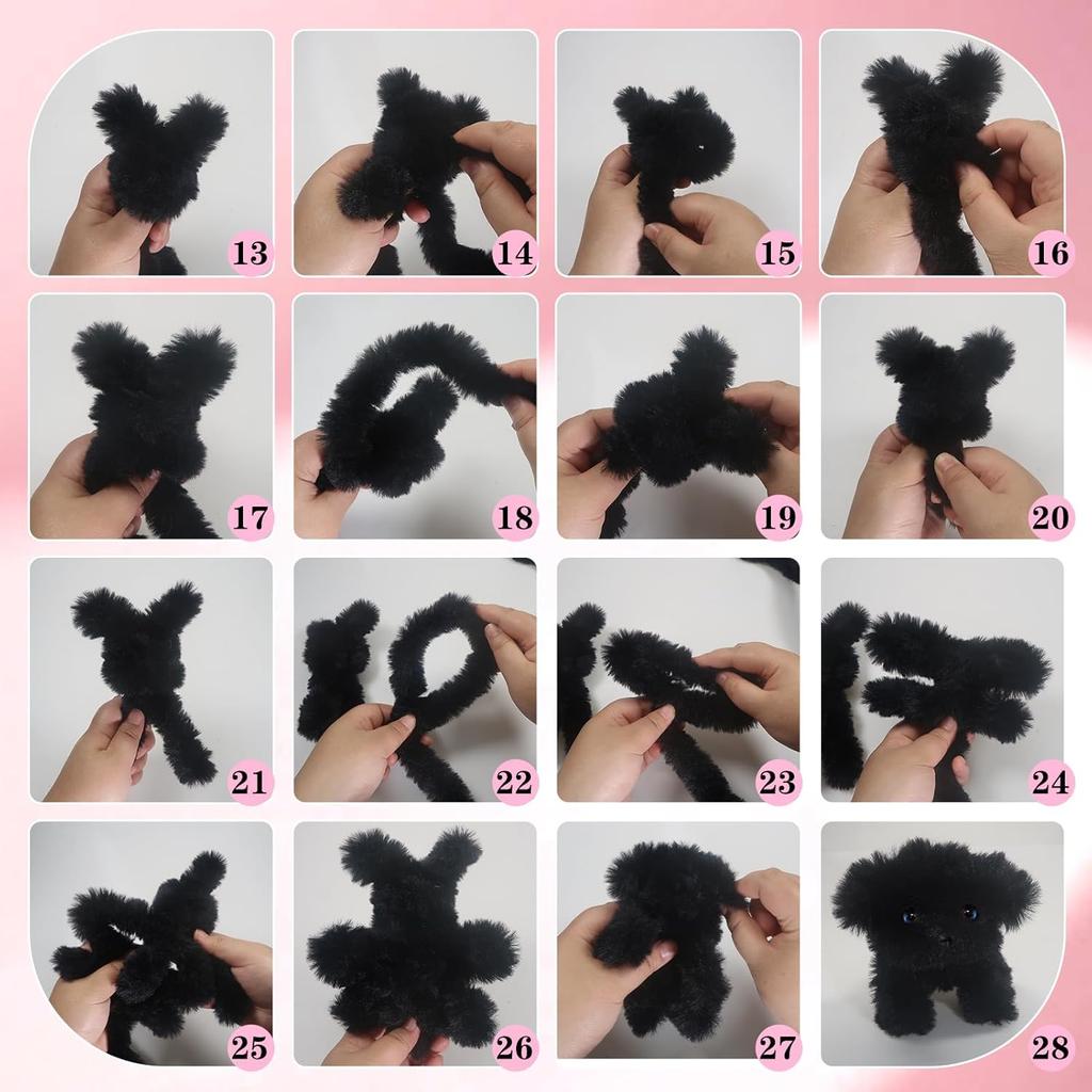 4 ks Černé čističe dýmek Řemeslné 2 cm Super chenille stonky Extra silné Jumbo Řemeslné potřeby pro začátečníky DIY Umění Vytvářejte zvířata