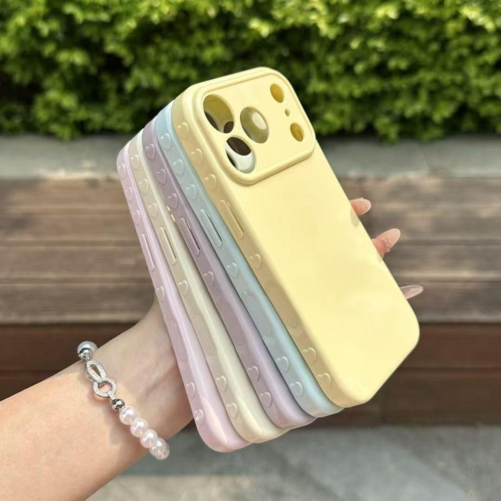 iPhone 14-17 Pro Max Solid Color Heart Window Soft Case