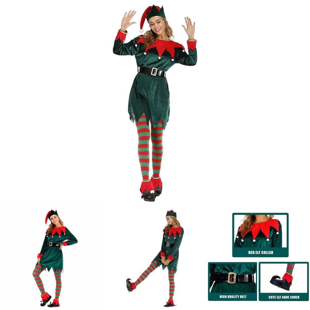 Xmas Role Play Outfit Women's Breathable Velvet Christmas Elf Costume
