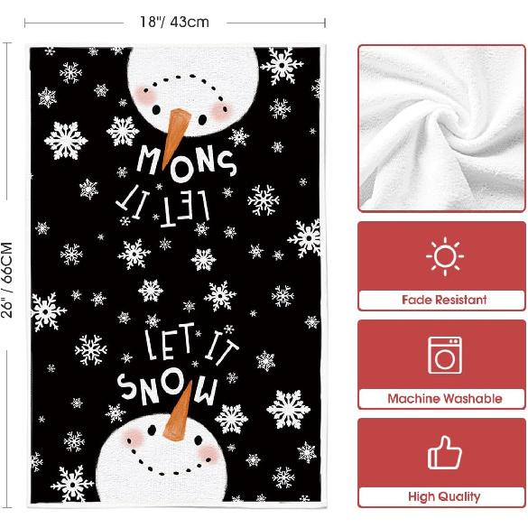 Artoid Mode Black Cute Snowman Hello Winter Kitchen Towels Dish Towels, 18x26 Inch Farmhouse Holiday Snowflake Decoration Cleaning Set of 4