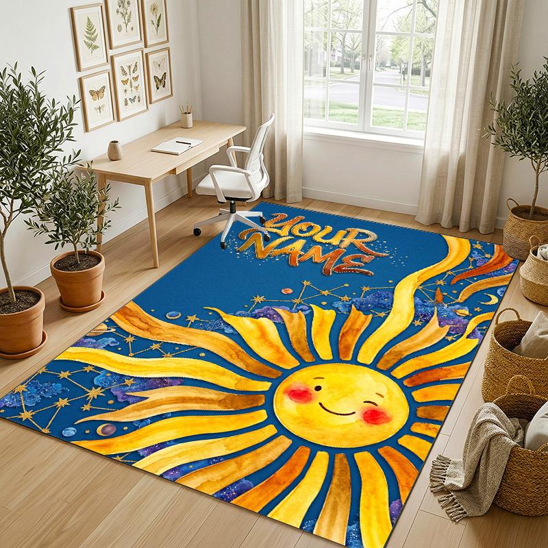 Sunshine Smiles Theme Soft Crystal Velvet Rug Custom Name & Text Print Non Slip Floor Rug for Bedroom Living Room
