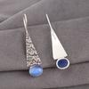 Natural Dark Blue Cat's Eye Gemstone 925 Sterling Silver Jewelry Earrings 1.9" EE-165-42