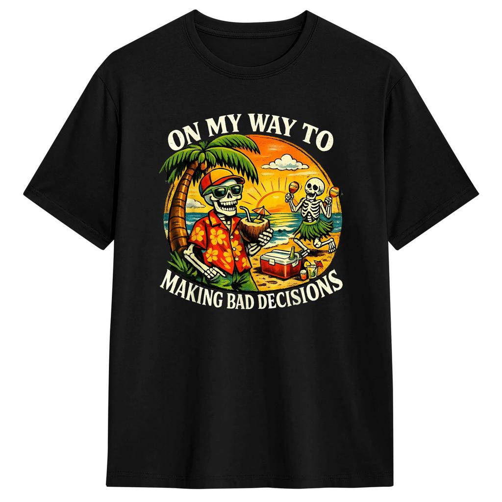Auf dem Weg zu schlechten Entscheidungen Skelett T-Shirt Unisex Neuheit Baumwoll-T-Shirts Rundhals Kurzarm T-Shirt Große Größen Oberteile