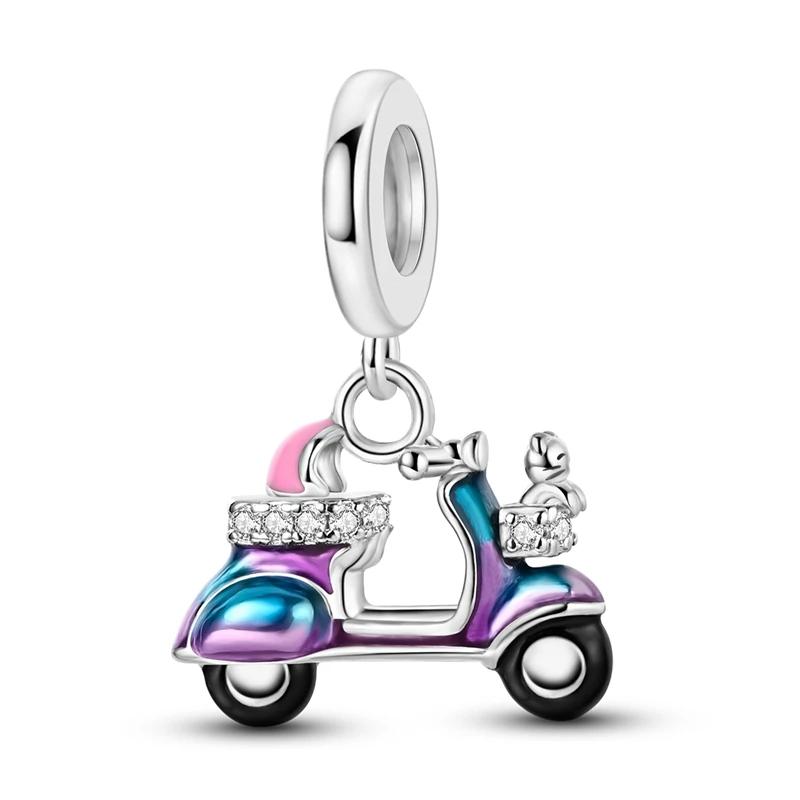 925 Sterling Silver Bicycle Tourist Car Jeep Electric Car Helmet Beads Pendant Charms Fit Bracelet DIY Birthday Jewelry Gift