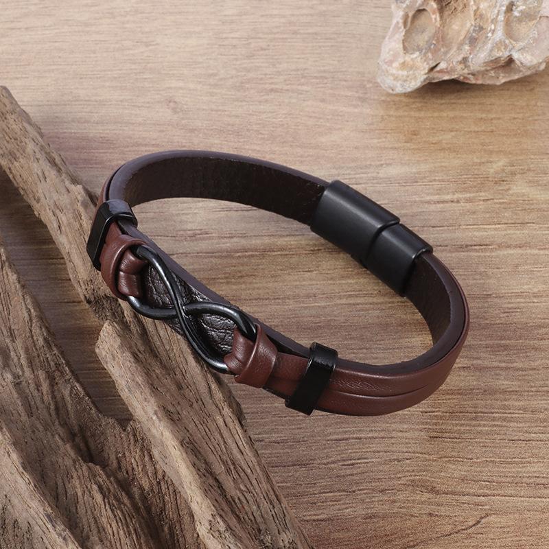 European and American Men Leather Digital 8 Magnetic Buckle Leather Rope Bracelet Leather Wristband