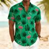 Men's Flamingo Tropical Monstera Palm Leaf Print Short Sleeve Shirt, Spring Summer Hawaiian Vacation Blouse, Loose Casual Top