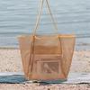 1pcs Mesh Beach Bag  Women's Shoulder Tote Bag  Large Capacity Foldable Mesh Swim Bag with Pocket Bag