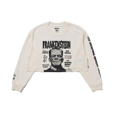 Kolekcja Ubrań Levis X Universal Monsters T-Shirt z Nadrukiem Wzoru Literowego z Okrągłym Dekoltem i Długim Rękawem FW22 Damskie T-Shirty Beżowy A36840000