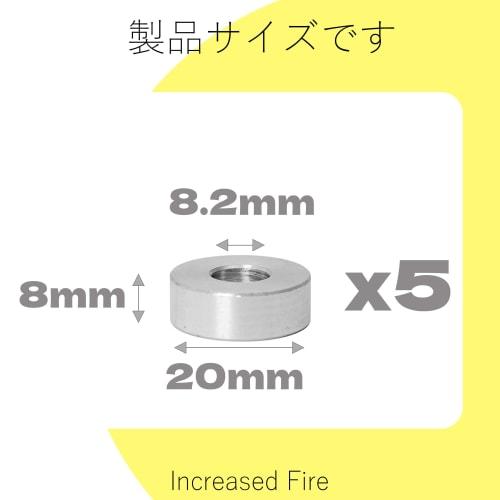 Increased Fire Aluminum Spacer, M8, 8.2mm ID x 20mm OD x 8mm Thick, Set of 5, Round Spacer Screw Standoffs