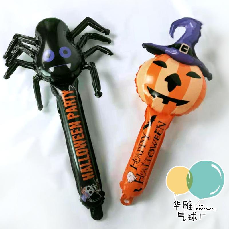 New Halloween Foil Balloon Decoration : Demon, Spider & Pumpkin Inflatable Sticks - Handheld Balloons for Store & Holiday Decor