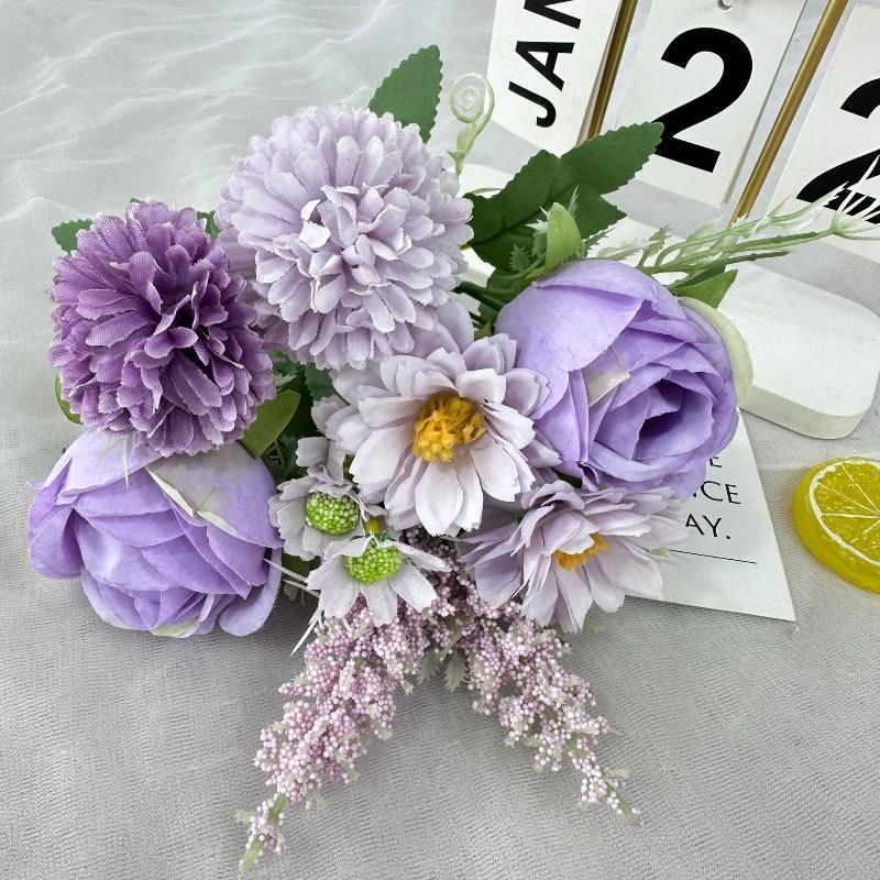 

5pcs Artificial Pink Ball Chrysanthemum Silk Fake Flower Plant Simulation Rice Ear Rose Bouquet Restaurant Decoration Floral фіолетовий