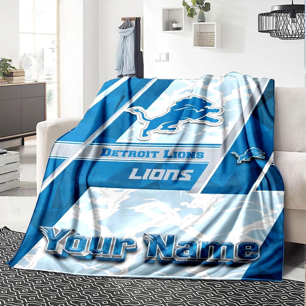 Name Custom Detroit Lions Print Flannel Blanket High Quality Warm Comfortable Cover for All Seasons Perfect for Gifts Home Decor