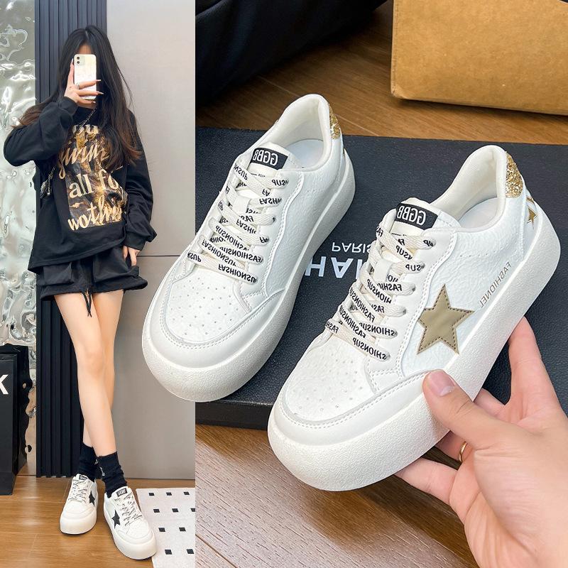 Korean version of polished platform star white shoes women's 2025 new retro ins versatile lightweight casual sports shoes