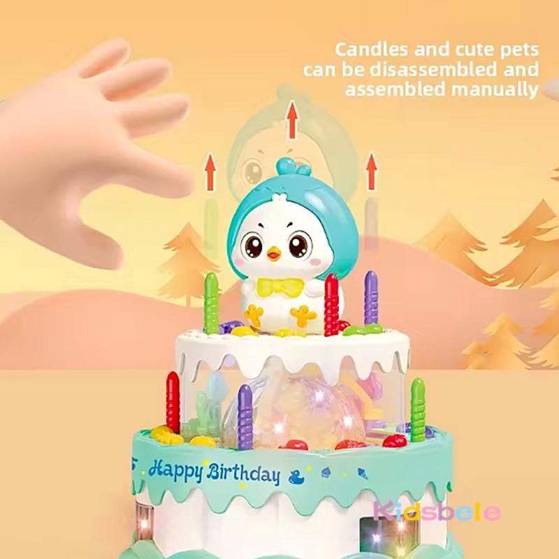 Cute Animated Birthday Cake Toy With Music & Light Removable Candles With Universal Wheel Early Education Gift For Kids Toddlers