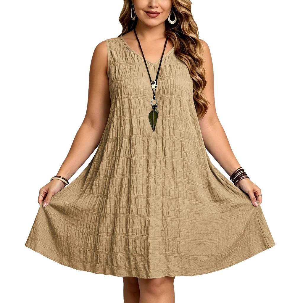 Women's Casual Color Sleeveless Plus Size Loose Fit Dress for Everyday Wear