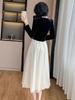 French Retro Style Velvet Layered Dress for Spring and Autumn