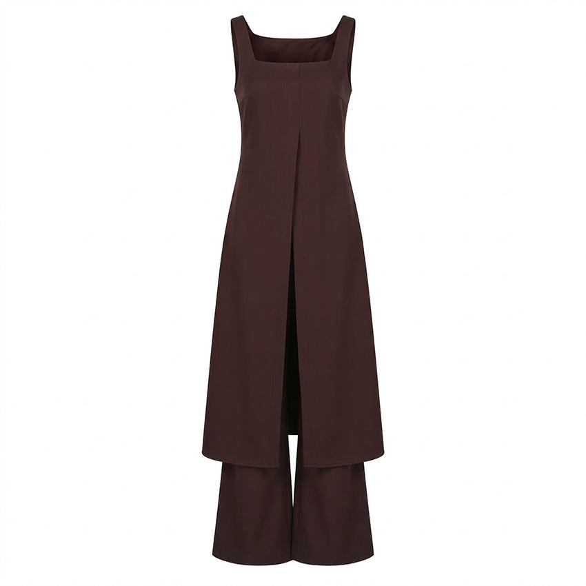 1116 Summer Women's Suit Long Split Waist Suspender Vest High Waist Wide Leg Pants Fashion Casual Two-piece Set