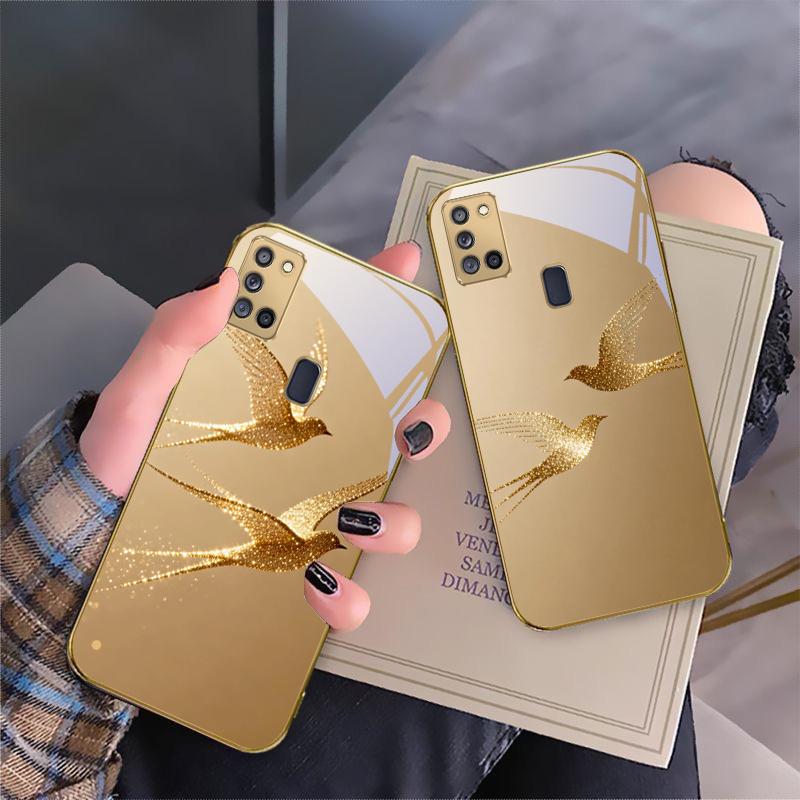 golden flying bird For Samsung A 31 32 A33 A34 35 14 A15 13 A16 25 26 50 52 53 54 55 56 70 71 72 73 Golden glass phone case