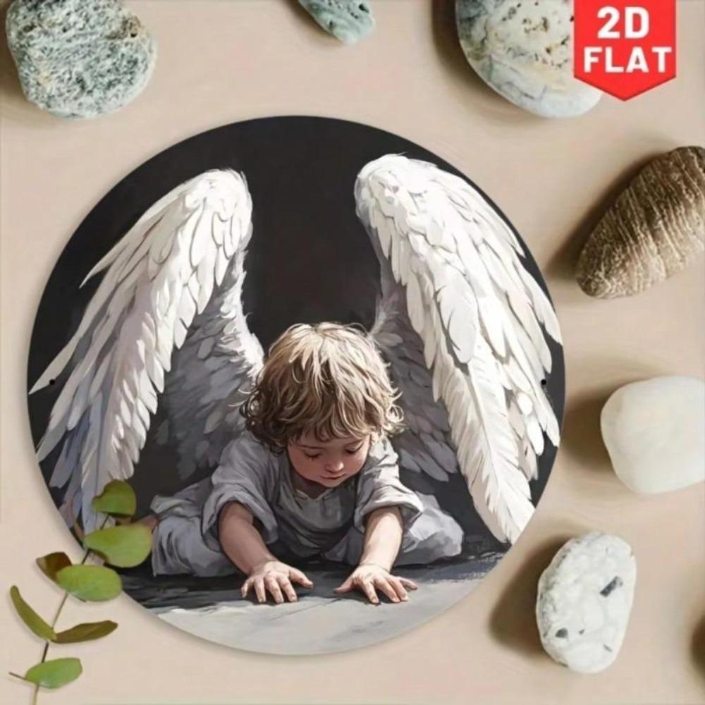 Angel White Wings Metal Wall Art 8x8 Inch Peace Sign Home Cafe Garden Decor