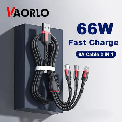 VAORLO Cavo di ricarica 3 IN 1 da 1,8 M 6A 66 W Ricarica rapida per cavo a molla Micro IOS di tipo C Trasmissione dati 480 Mbps per Iphone Android