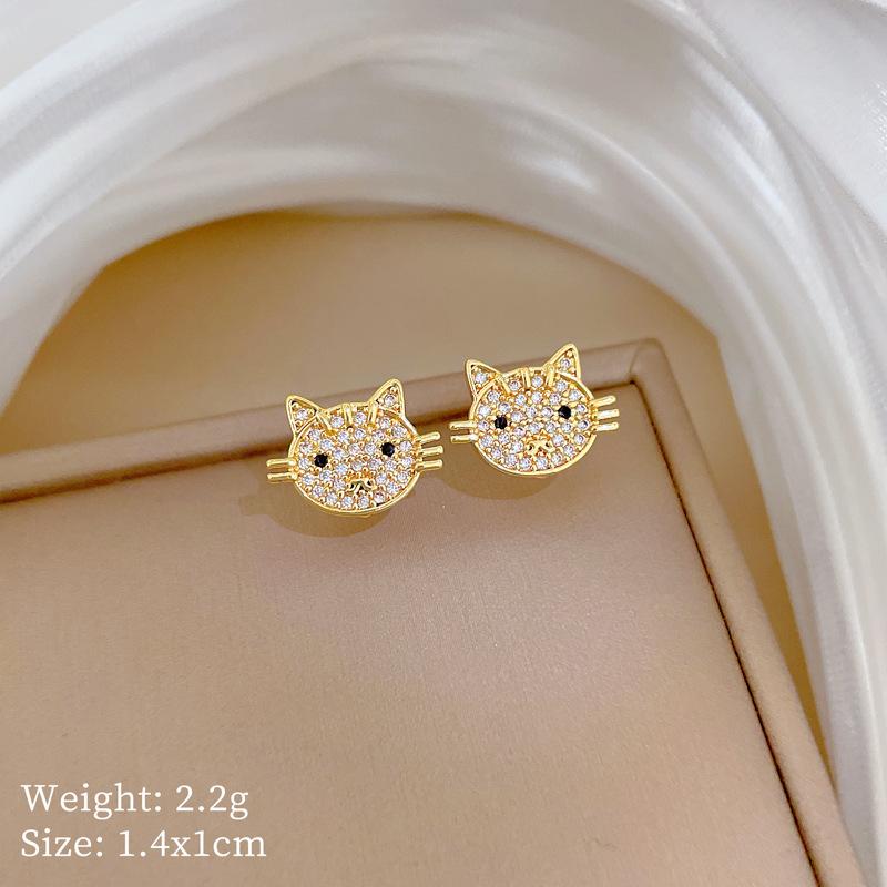 Full Diamond Cute Cat Suit Light Luxury Temperament Gorgeous Full Diamond Necklace Female Versatile Collarbone Titanium Steel Chain