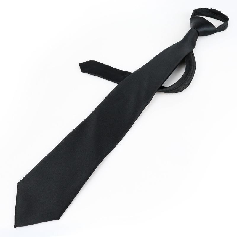 Lazy Zipper Tie 8Cm Black Glossy Men'S Business Free Pull Tie Formal Wear Easy To Pull Tide