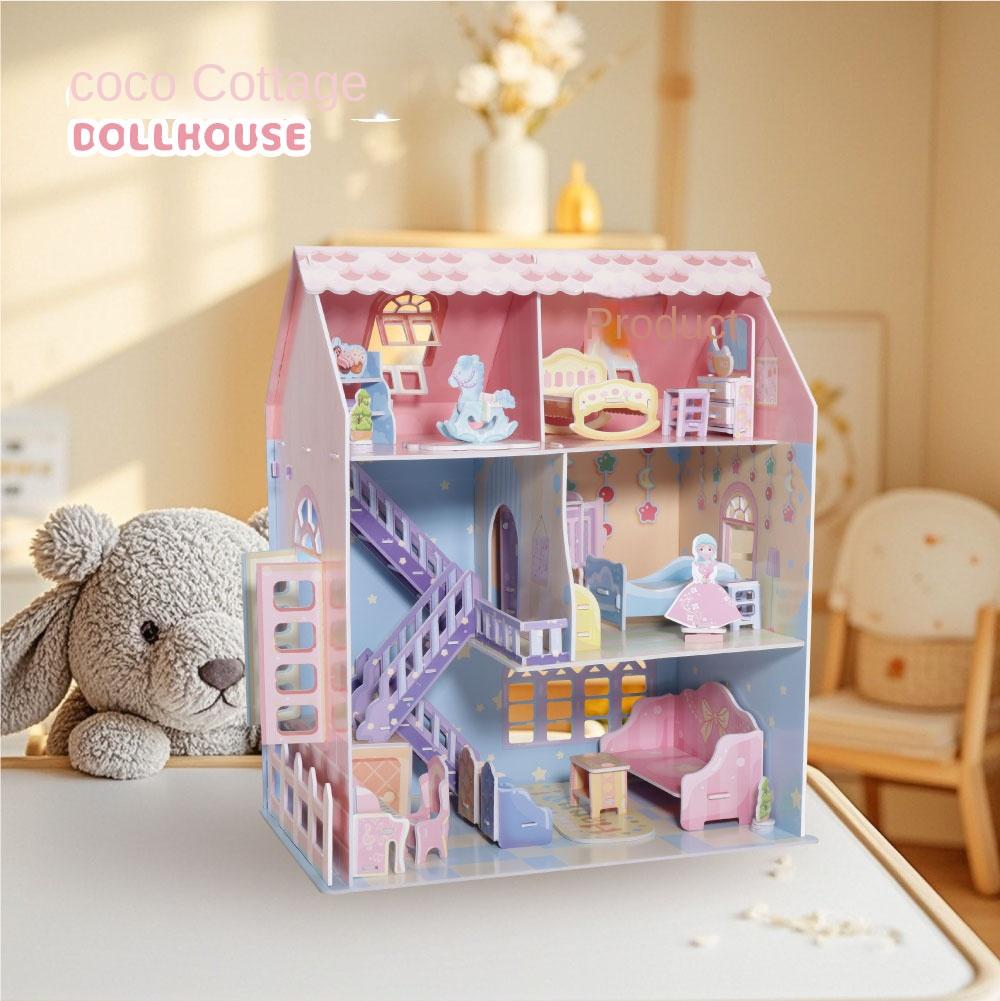Non-Toxic Miniature Doll House Kit Handmade 3D Puzzle Assemble Model Building Toys Room Decoration Paperboard Craft Children Birthday Gift