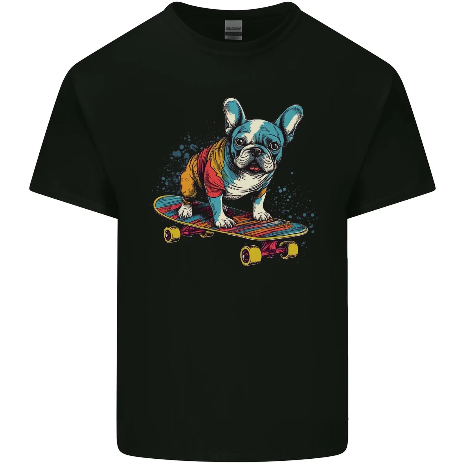 A Colourful French Bulldog on a Skateboard Kids T-Shirt Childrens S