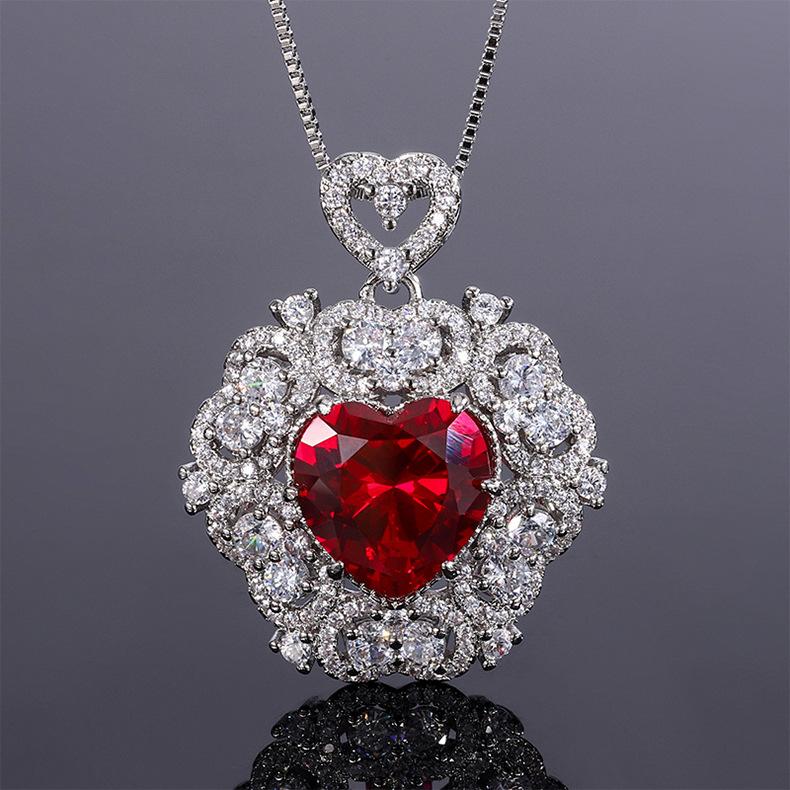 Jewelry Cross Border Zircon Necklace Earrings Vintage Red Pendant Light Luxury Love Women's