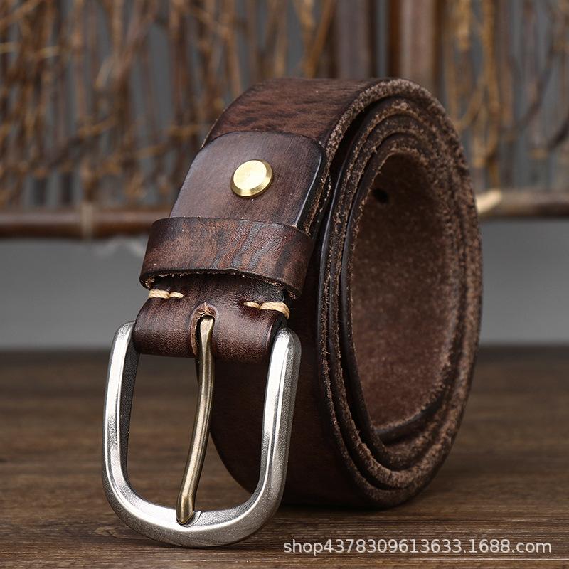 

Vintage Washed Vintage Vegetable Tanned Leather Belt for Men, Made of Genuine Leather, Pure Cowhide, Stainless Steel, Needle Buckle Waist Belt 130cm