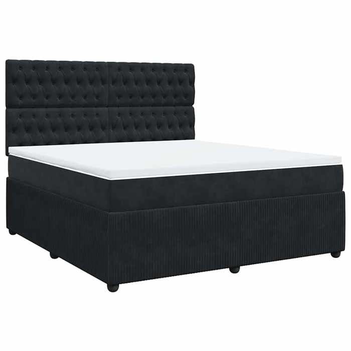 Exclusive House - Bed Slatted Base with Mattress Black 180x200 Cm Velvet