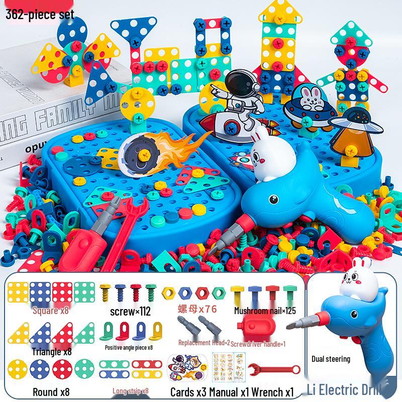 Electric Drill Dinosaur Assembly Toy Set for Kids - Educational Toolbox with Nuts & Bolts
