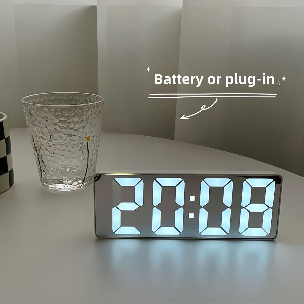 LED Digital Alarm Clock with Mirror Silent Electronic Desktop Clock Luminous Student Bedside Ornament Black White