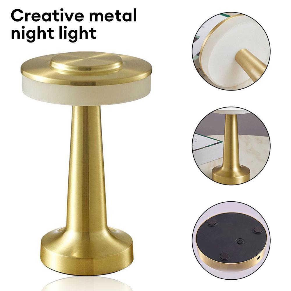 Portable Metal LED Table Lamp Table Lamp with Touch Sensor, Three Color Temperature Control Dimming, Rechargeable Pool Night Lig