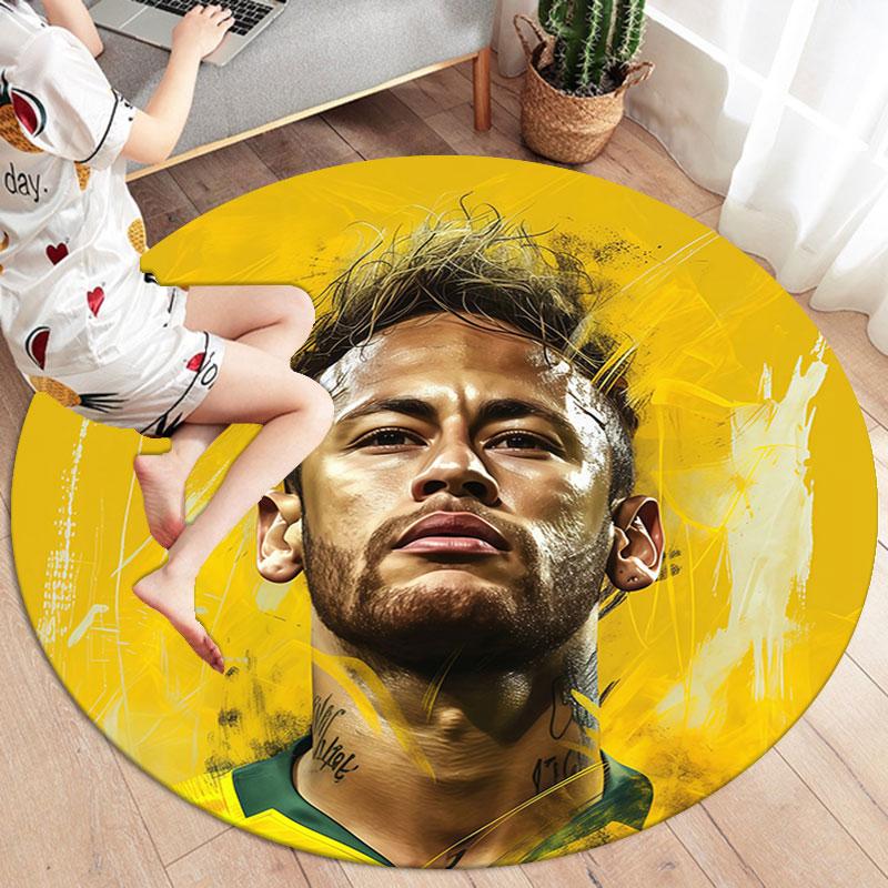 Neymar Round Area Rug,Carpet Rug for Living Room Bedroom Sofa Playroom Decor,Non-slip Floor Mat