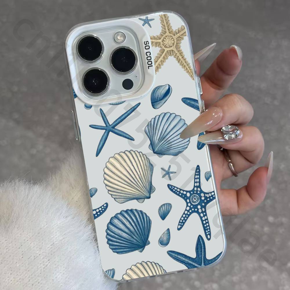 Marine Animals Sea Elements IMD Case for iPhone 17 16 15 14 13 12 11 Pro Max Air Plus Shockproof Plating Matte TPU Funda