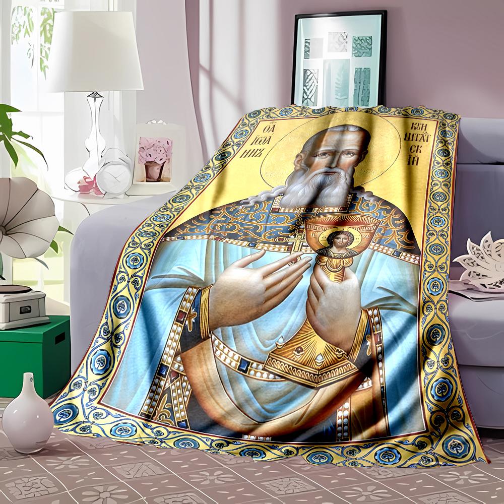 Orthodox iconography of priests and saints Faith-printed Flannel Blanket Soft Warm Suitable for Home Travel Picnics Camping RV
