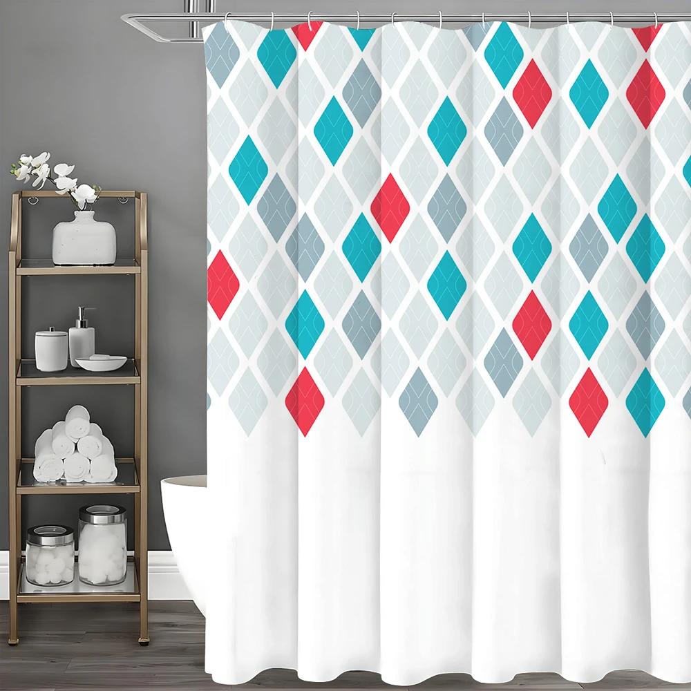 Creative Geometric Diamond Shower Curtain, Bathroom Decorative Shower Curtain, Waterproof Shower Curtain with Hooks