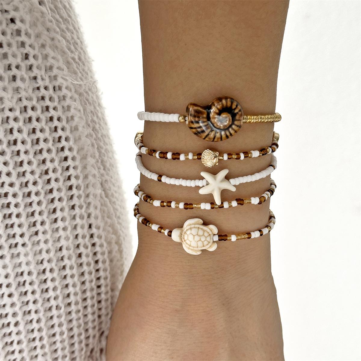 

5Pcs Bohemian Rice Beaded Stacked Bracelets for Women Summer Starfish Conch Turtle Bracelets Friendship Party Jewelry Gift