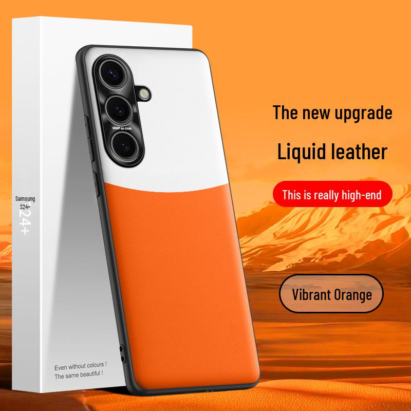 Samsung S24+ Liquid Leather Anti-Fall Protective Case: One-Piece Cover, Anti-Fouling Tech.