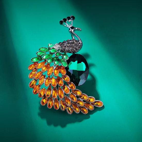 Brooch Pin Imitation Crystal Inlaid Peacock Shape Zinc Alloy Pin Coats Suits Sweaters Dresses Badge Party Fashion Accessory