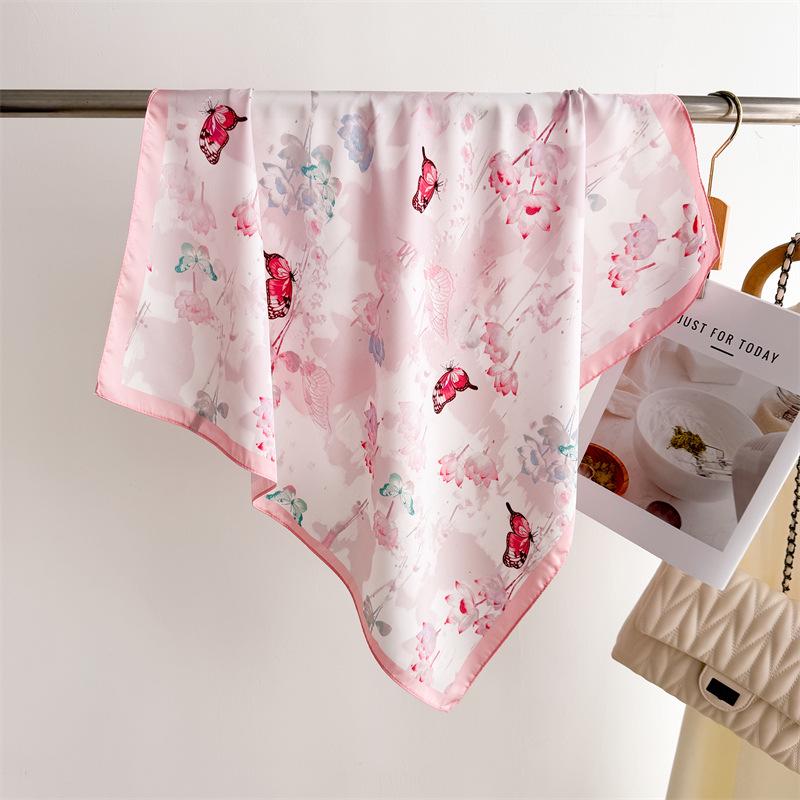 Elegant Spring Floral Silk-Blend Square Scarf - Headscarf & Neck Protection Neckerchief for Women