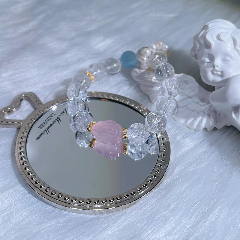 Qiaoen Aquamarine & Rose Quartz White Aze Large Bead Women's Bracelet