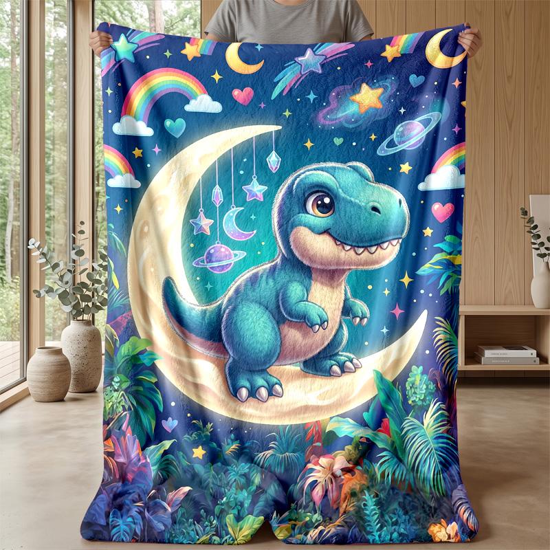 Dinosaur Dreams in Space blanket Personalized Name Flannel Blanket Soft Cozy Plush Throw for Sofa Bed Lightweight Home Decor
