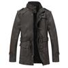 Men's Winter Thickened and Padded PU Leather Jacket In The Middle of The Long Section of Solid Color Leisure Warm Coat