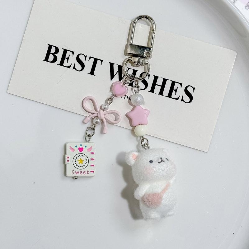Soft Plush Bear Keychain Cute Bag Charm Car Keyring Sturdy Flocking Material Perfect Gift For Kids And Adults