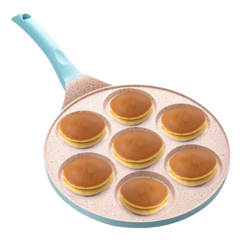 7-Hole Design Egg Frying Pan Black Beige Pink Blue Red Crepe Pan Breakfast Cooking