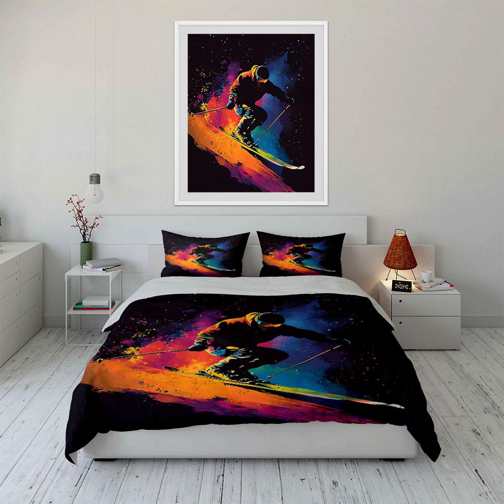 Colorful skier splash art. Bedding sets Duvet cover sets Duvet covers Pillowcases(1 * Duvet Cover 2 * Pillowcases without duvet insert)