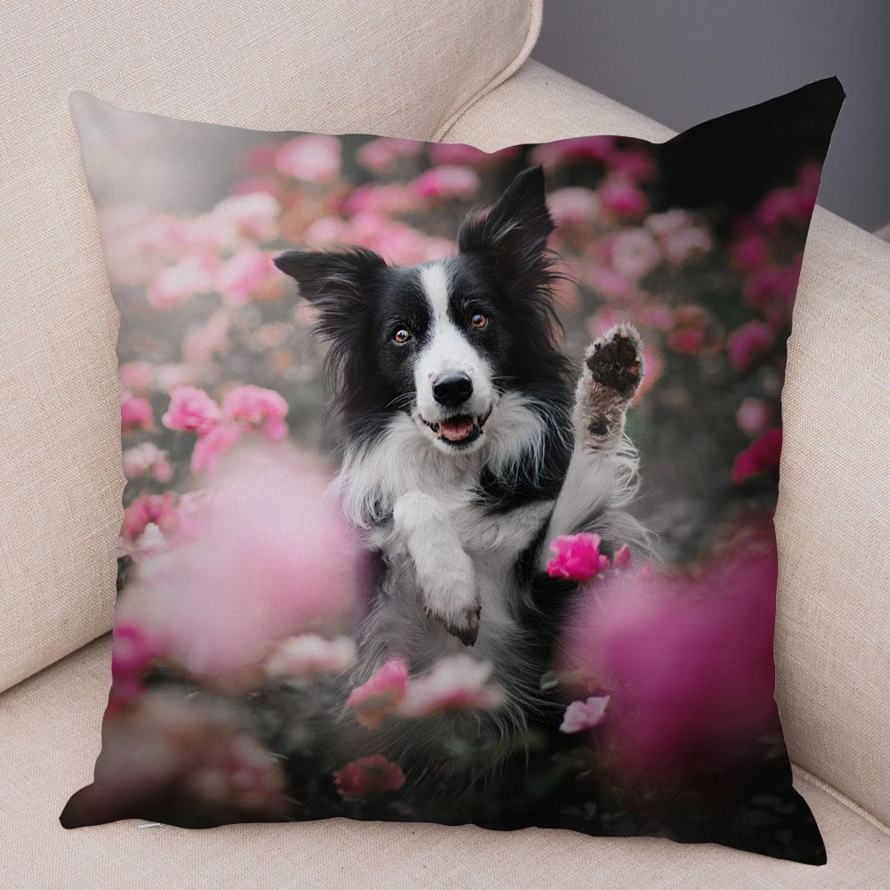 Cute Pet Animal Dog Print Pillowcase Scottish Border Collie Cushion Cover  Sofa Car Decoration