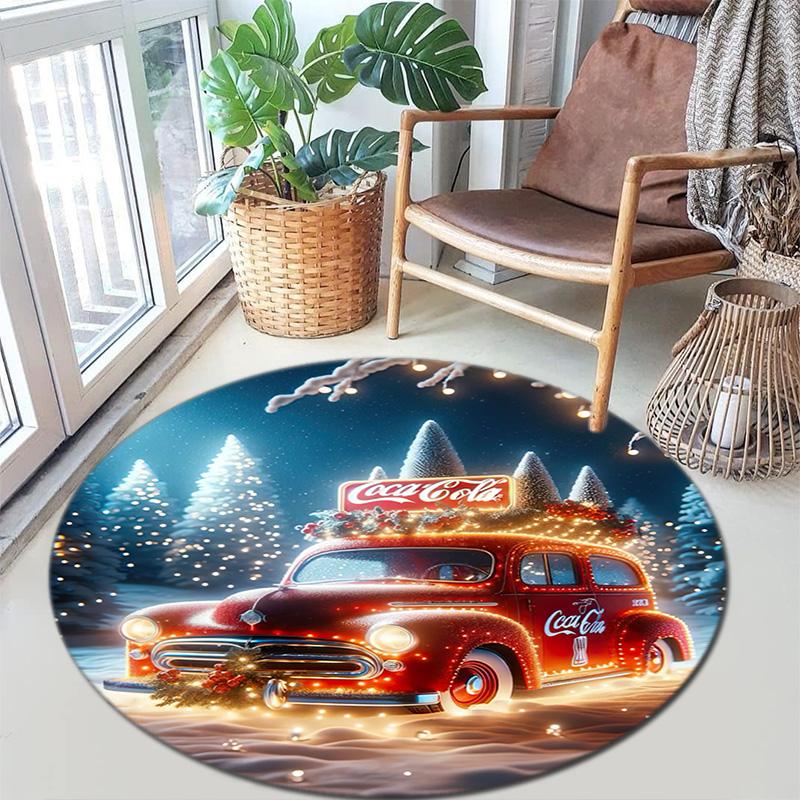 Cute Christmas Day Gift Bell Santa Claus Snowman Christmas Tree round rug Home Soft Decorative Anti slip Chair Mat Carpet Outdoor Floor Mat Carpet 52